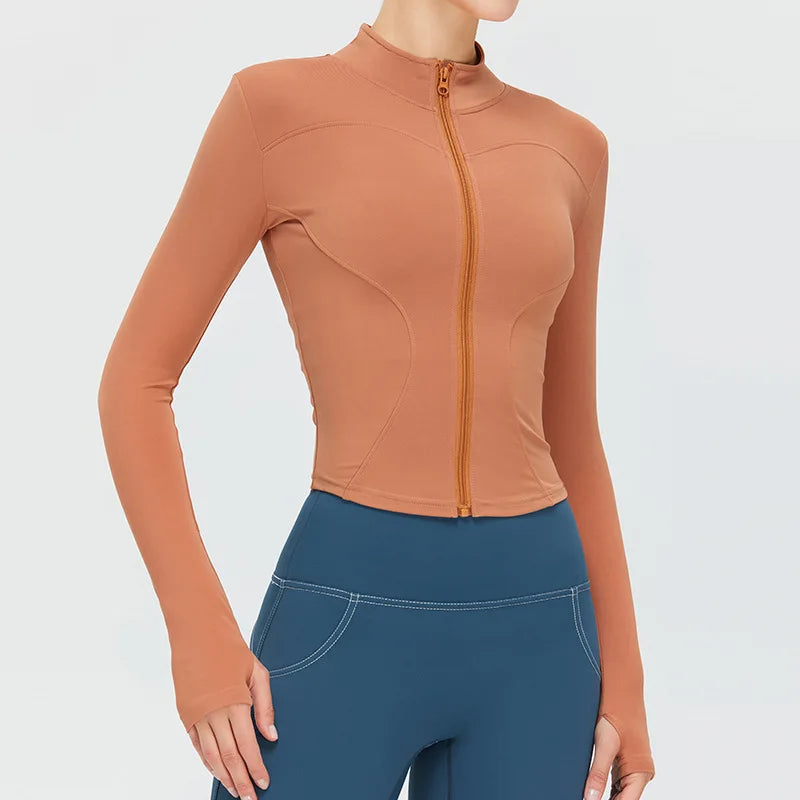 Zipper Long Sleeve Sports Jacket Women Fitness Yoga Shirt Gym Top Activewear Running Coats Push Up Workout Clothes Woman Jacket