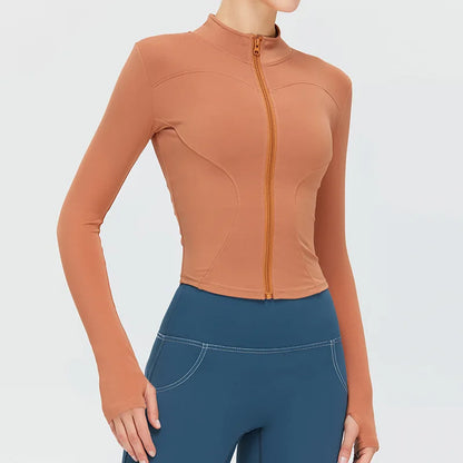Zipper Long Sleeve Sports Jacket Women Fitness Yoga Shirt Gym Top Activewear Running Coats Push Up Workout Clothes Woman Jacket