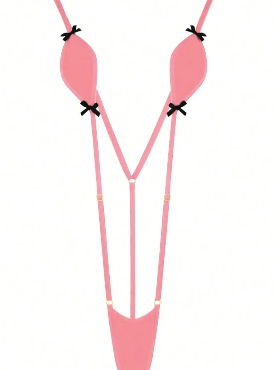 Mini-Bikini Sexy Lingerie,Suspenders Jumpsuit,Added An Adjustable Belt, Featuring Kawaii Bow-Knot,Erotic Swimsuit
