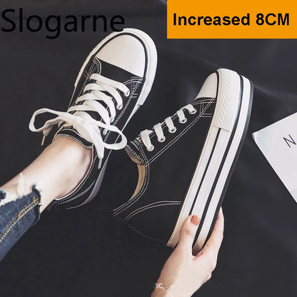 Students Invisible Increasing Canvas Shoes Women 8CM Thick Sole Height Skateboard Shoes Girls 2026 New Korean Casual Sneakers