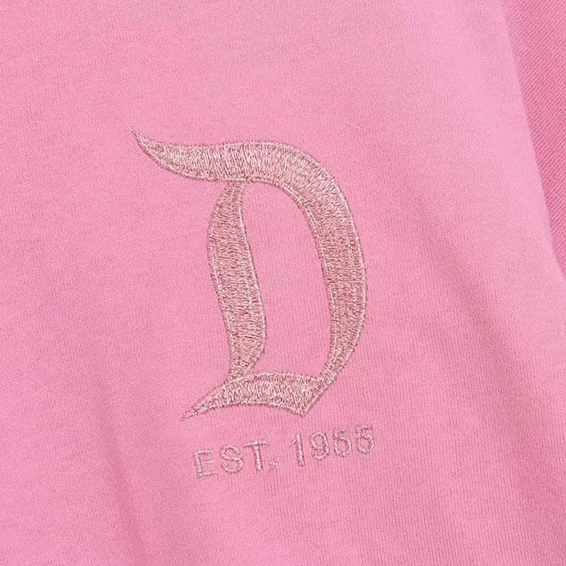Disney World Letter Mickey Mouse Cartoon Print Embroidery Flares Pearl Pink Sweatshirt Sweet Women Long Sleeve Loose Jumper Tops