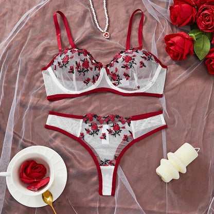 Embroidery Floral Ultra-thin Exquisite Transparent Women Underwear Bra Set