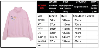 Disney Pink Disneyland Letter Embroidery Cartoon Mickey Minnie Cute Print Sweatshirt Zipper Women Jumper Fleece Pullover Unisex