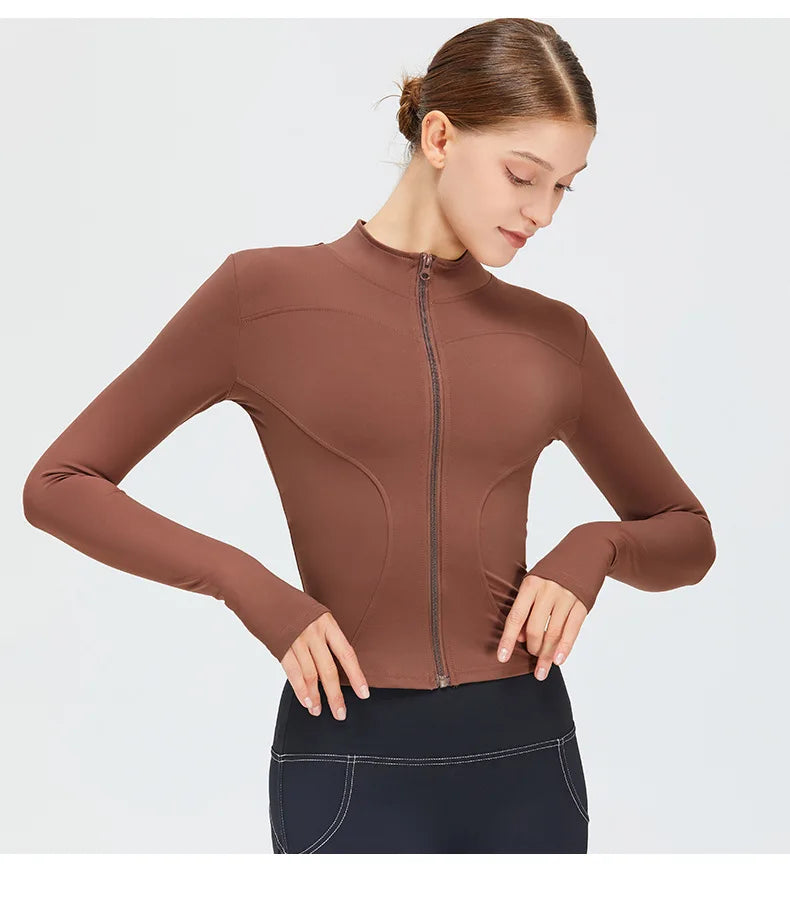 Zipper Long Sleeve Sports Jacket Women Fitness Yoga Shirt Gym Top Activewear Running Coats Push Up Workout Clothes Woman Jacket