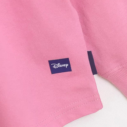 Disney World Letter Mickey Mouse Cartoon Print Embroidery Flares Pearl Pink Sweatshirt Sweet Women Long Sleeve Loose Jumper Tops