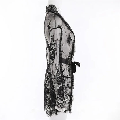 Women Sexy Lingerie Babydoll Erotic Transparent V-Neck Nightdress Robe G-string Costume Lace Sleepwear Dress