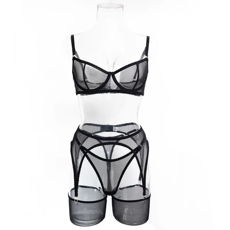 Toucheart Erotic Lingerie with Stockings Mesh Thin Model See-through Patchwork Body Shaping Seductive Women Delicate Underwear