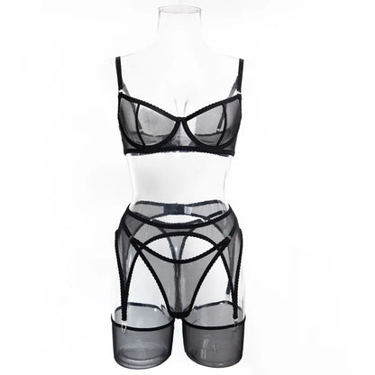 Toucheart Erotic Lingerie with Stockings Mesh Thin Model See-through Patchwork Body Shaping Seductive Women Delicate Underwear