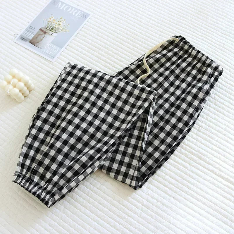 New Women's Casual Home Pants for Couple Plaid Sleepwear Pajama Pants Spring Summer Home Pants for Lovers Men Women Home Bottoms