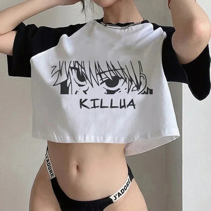 Crop Top T-shirt Hunter X Hunter Tees Cropped Harajuku Cartoon Killua Tshirt Funny Japanese Anime Hisoka T Shirt Tops Y2k Manga