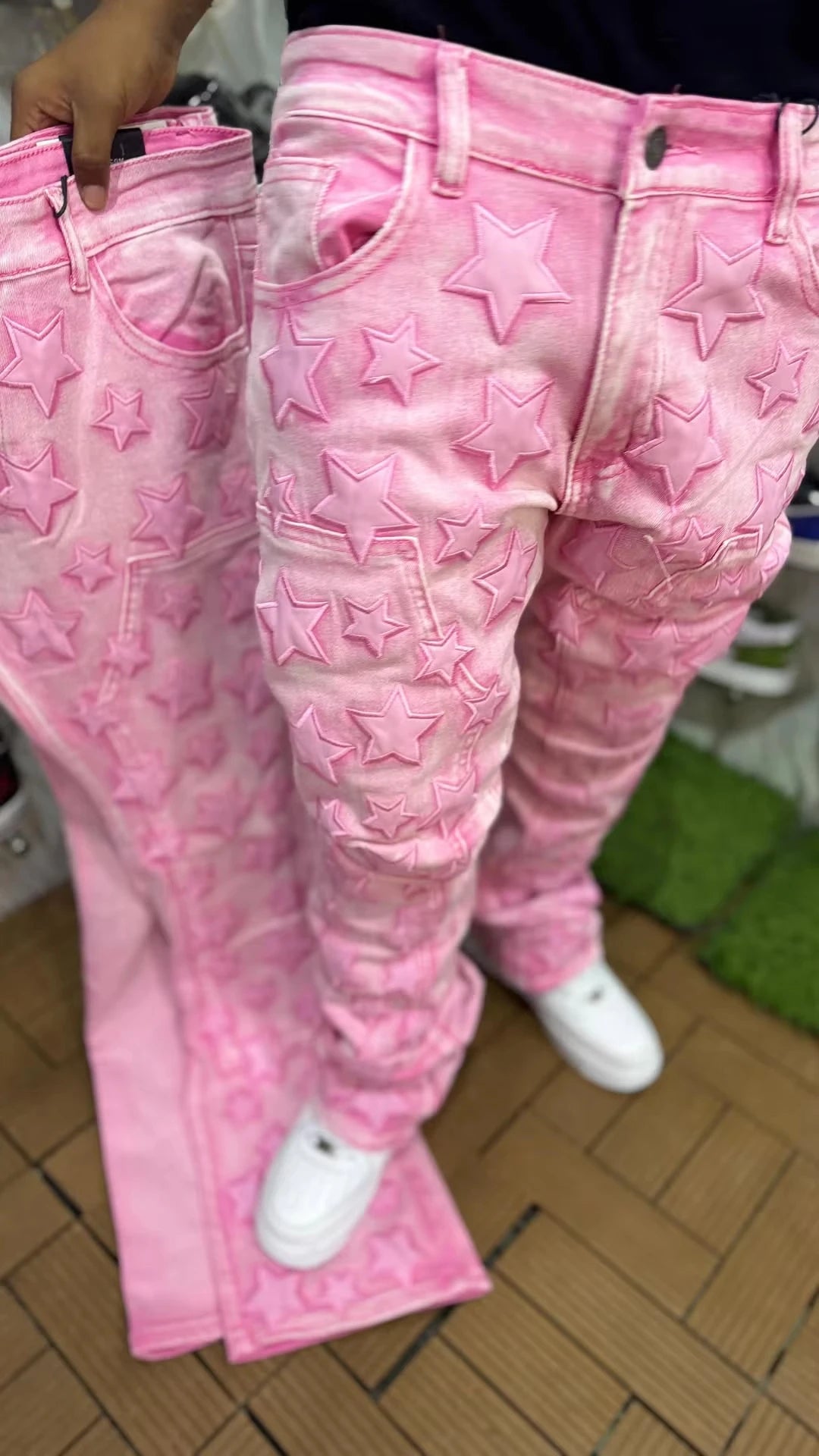 Y2K New Fashion Pink Pattern Patch Loose Jeans Women Gothic Harajuku Hip Hop Casual Joker Wide Leg Denim Trousers