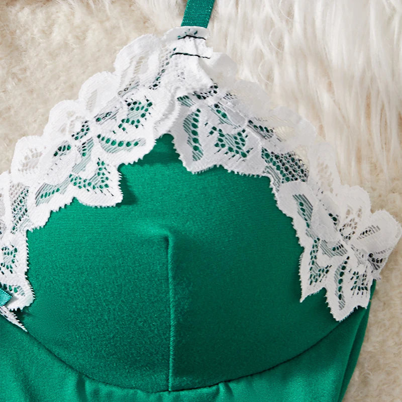 New Green Sexy Strap Women's Bra Set Dress Temptation Ultra Short Split Skirt Sleep Dress Underwear Set Home Underwear Clothing