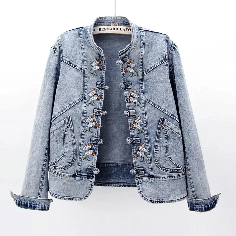 Women 2026 Spring Embroidered  Denim Jacket New Short Jackets Cardigan  Cowboy Coat Basic Jacket  Female Plus Size 3XL