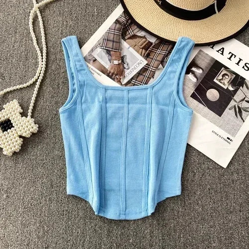 Vintage Denim Tanks Camis for Women Almighty Casual Sleeveless Zipper Spliced Femme Corset Crop Tops Elegant Chic Tank Camisoles