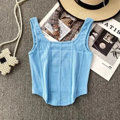 Vintage Denim Tanks Camis for Women Almighty Casual Sleeveless Zipper Spliced Femme Corset Crop Tops Elegant Chic Tank Camisoles