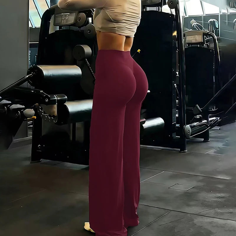 Gym Workout Wide Leg Leggings Women High Waist Tummy Control Loose Yoga Pants Woman Gray Hip Lifting Straight Sports Trousers