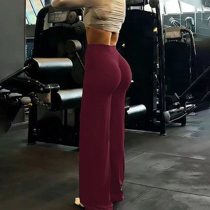Gym Workout Wide Leg Leggings Women High Waist Tummy Control Loose Yoga Pants Woman Gray Hip Lifting Straight Sports Trousers