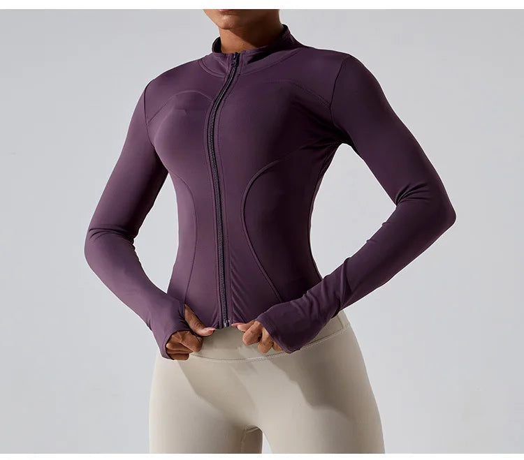 Zipper Long Sleeve Sports Jacket Women Fitness Yoga Shirt Gym Top Activewear Running Coats Push Up Workout Clothes Woman Jacket