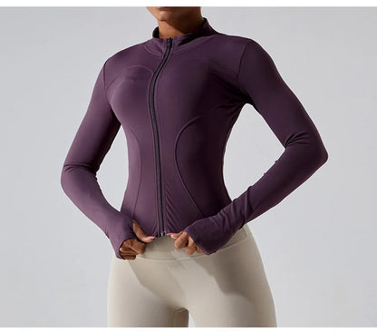 Zipper Long Sleeve Sports Jacket Women Fitness Yoga Shirt Gym Top Activewear Running Coats Push Up Workout Clothes Woman Jacket