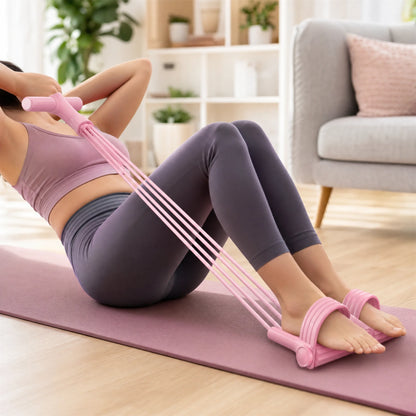 6-Tube Resistance Band Trainer Pink Sit Up Assistant Equipment Pedal Pull Rope Elastic Fitness Home Gym Leg Arm Waist Toning Exercise