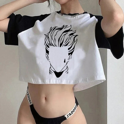Crop Top T-shirt Hunter X Hunter Tees Cropped Harajuku Cartoon Killua Tshirt Funny Japanese Anime Hisoka T Shirt Tops Y2k Manga