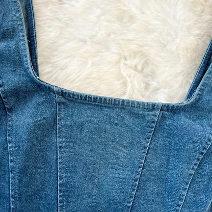 Vintage Denim Tanks Camis for Women Almighty Casual Sleeveless Zipper Spliced Femme Corset Crop Tops Elegant Chic Tank Camisoles