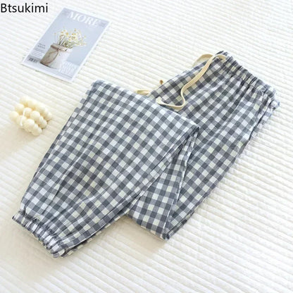 New Women's Casual Home Pants for Couple Plaid Sleepwear Pajama Pants Spring Summer Home Pants for Lovers Men Women Home Bottoms