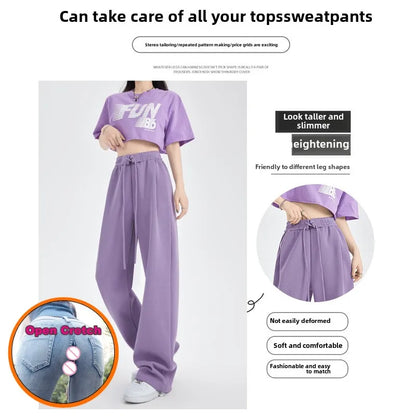 Open Pants Strap Sweatpants Women's Pants Autumn and Winter New High-waisted Straight Casual Pants Sweatpants Women's Mopping