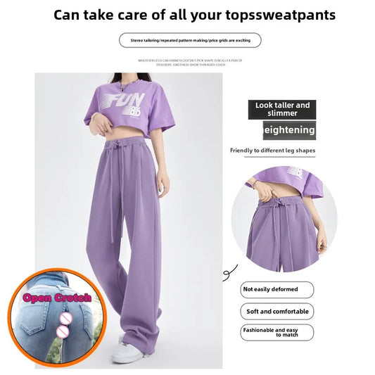 Open Pants Strap Sweatpants Women's Pants Autumn and Winter New High-waisted Straight Casual Pants Sweatpants Women's Mopping