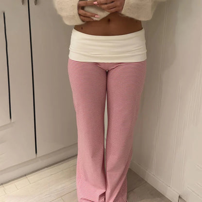 Casual Women Wide Leg Sweatpants Low Rise Flare Lounge Pant Bell Bottoms Y2K Trousers Fold Over Yoga Pants