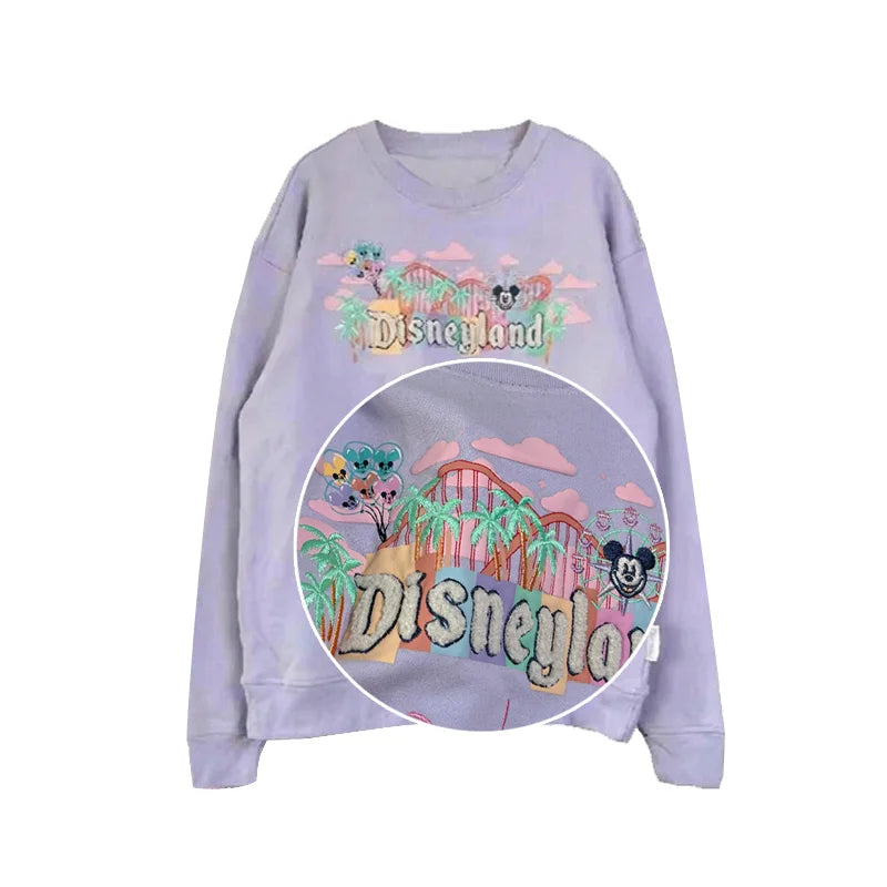 Disney Pink Disneyland Letter Embroidery Cartoon Mickey Minnie Cute Print Sweatshirt Zipper Women Jumper Fleece Pullover Unisex