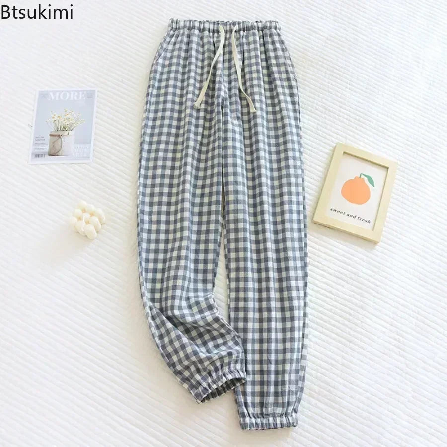 New Women's Casual Home Pants for Couple Plaid Sleepwear Pajama Pants Spring Summer Home Pants for Lovers Men Women Home Bottoms