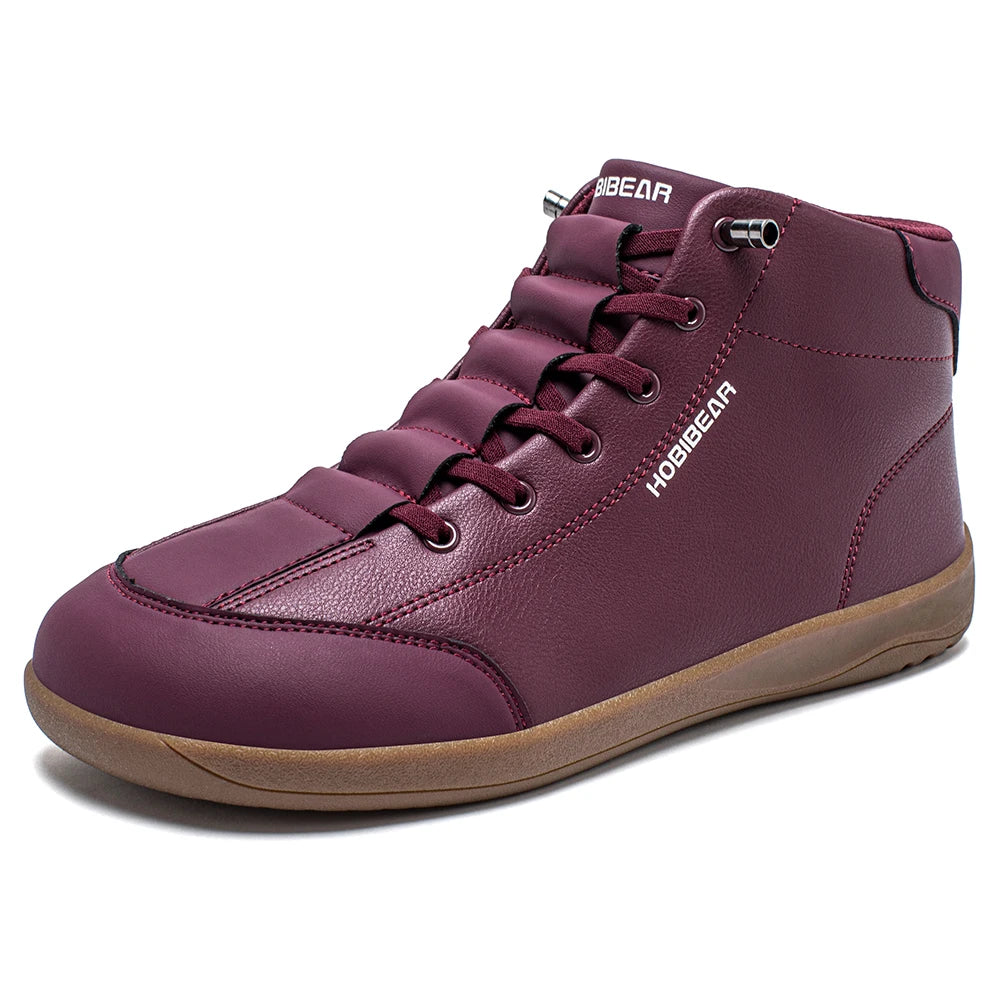 HOBIBEAR Mid-Top Barefoot Shoes Unisex Wide Toe Minimalist Ankle Boots Artificial Leather Outdoor Non-Slip Sneaker