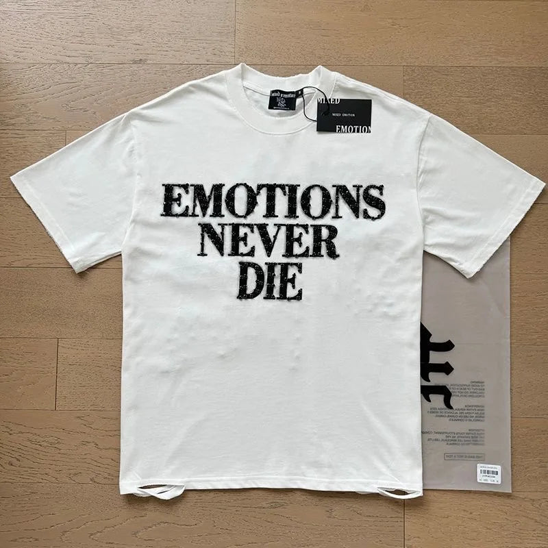 MIXED EMOTION Shirt Rhinestone Short Sleeve Men Women T-shirt Streetwear 100% Cotton Loose Round Neck Top Tees Oversized Tee Top