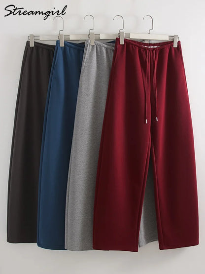Butter Yellow Sport Sweatpants Women Wide Leg For Summer Basic Women's Pants And Trousers Cotton Baggy Red Pants Woman Joggers