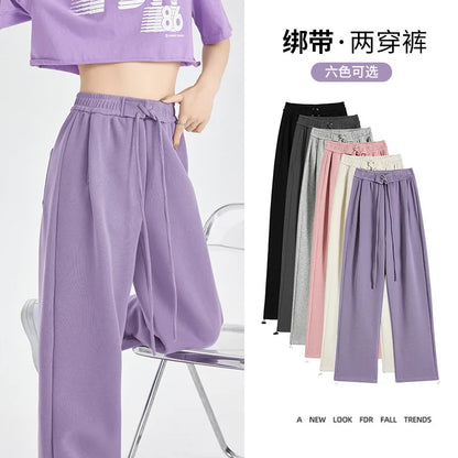Open Pants Strap Sweatpants Women's Pants Autumn and Winter New High-waisted Straight Casual Pants Sweatpants Women's Mopping