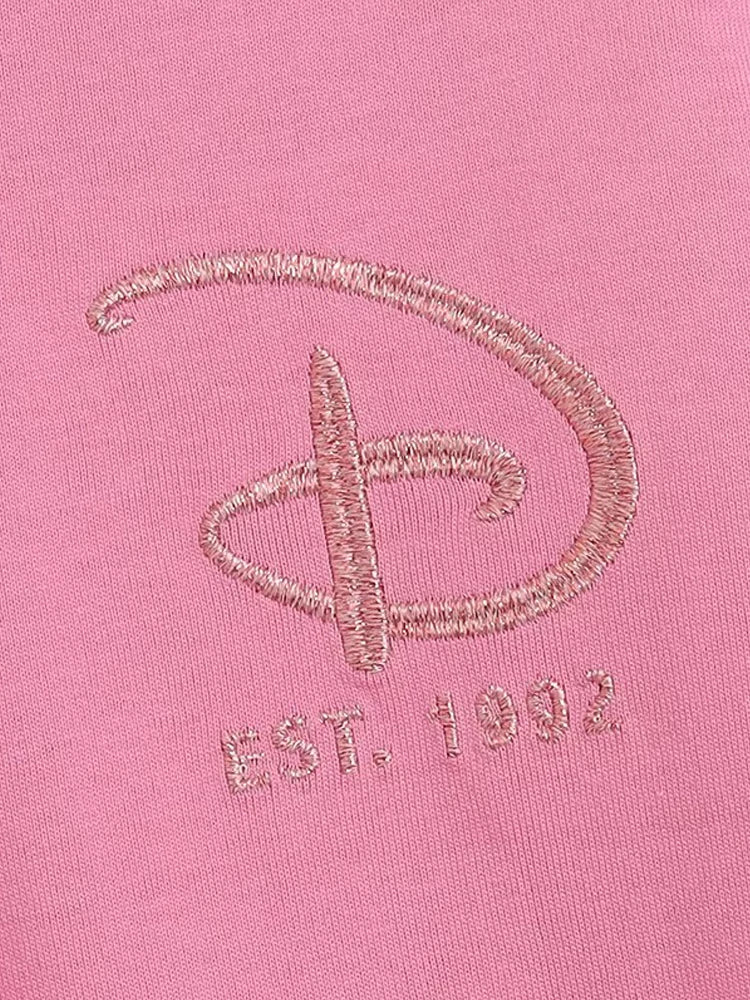 Disney World Letter Mickey Mouse Cartoon Print Embroidery Flares Pearl Pink Sweatshirt Sweet Women Long Sleeve Loose Jumper Tops