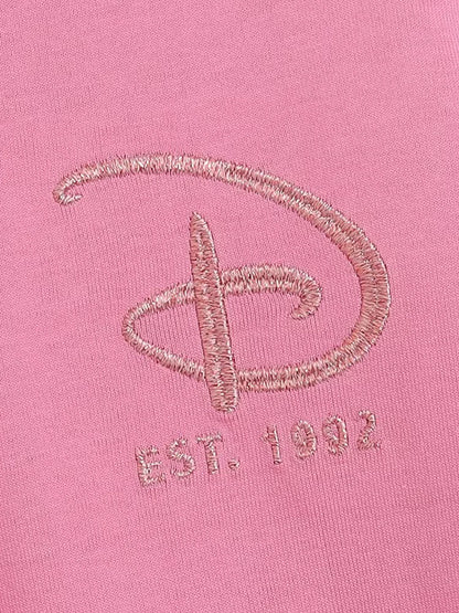 Disney World Letter Mickey Mouse Cartoon Print Embroidery Flares Pearl Pink Sweatshirt Sweet Women Long Sleeve Loose Jumper Tops