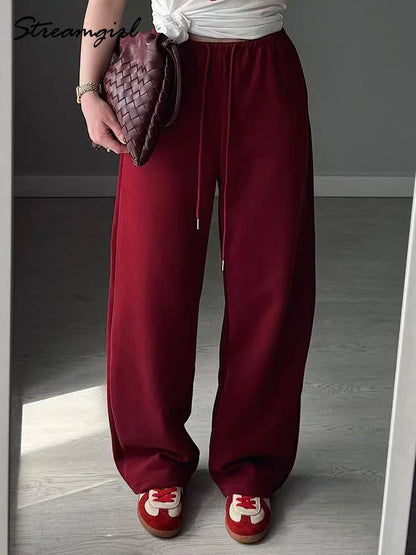 Butter Yellow Sport Sweatpants Women Wide Leg For Summer Basic Women's Pants And Trousers Cotton Baggy Red Pants Woman Joggers