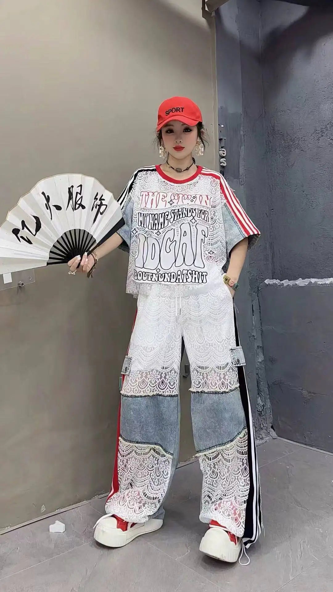 Fashion Women Denim Splicing Printed Contrast Color Short Sleeve Loose LongCasual Streetwear Outfit top