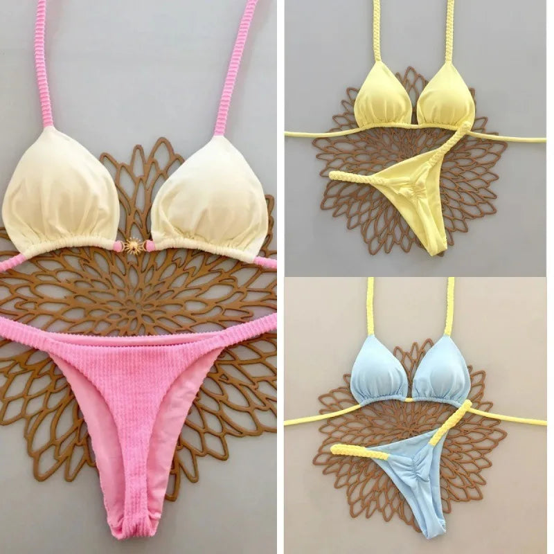 2026 hot Bikinis Push Up Women Swimsuits Sexy Swimwear Brazilian Bikini Set Thong Biquini Solid Swimsuit Summer Beachwear