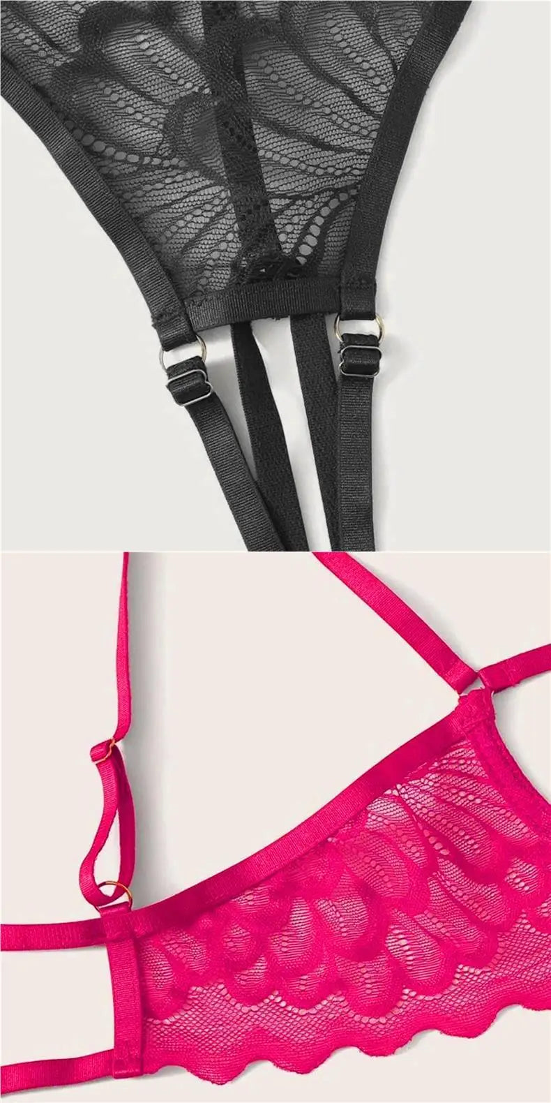 Toucheart 2-piece Set Showing Breasts Sexy Interesting Underwear Women Solid Color Mesh Hollow Out See-through Sexy Lingerie Set