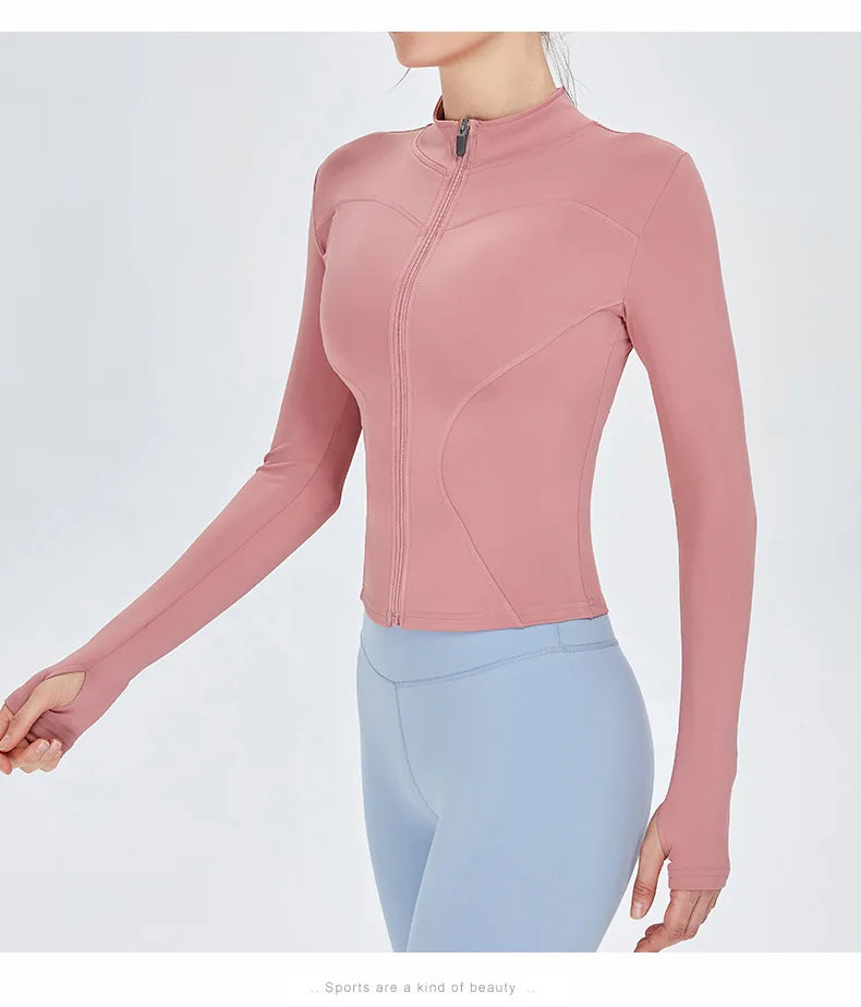 Zipper Long Sleeve Sports Jacket Women Fitness Yoga Shirt Gym Top Activewear Running Coats Push Up Workout Clothes Woman Jacket