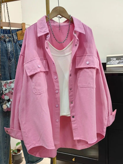Loose Casual Denim Workwear Jacket Women's Spring Autumn New Version Large Size Shirt Lazy Minimalist Versatile Shirt