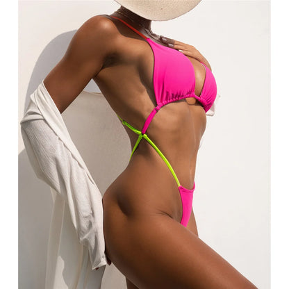 Sexy Backless Cross Back Extreme String Mini Micro Thong Women Swimwear One Piece Swimsuit Female Bather Bathing Suit Swim V4182