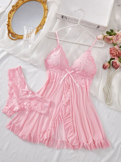 New Women's Sexy Bow Lace-Up Sleepwearl Dress Set Fashion Uniform - Trendy Comfortable Dress Ensemble For Adults Sexy Bra Set