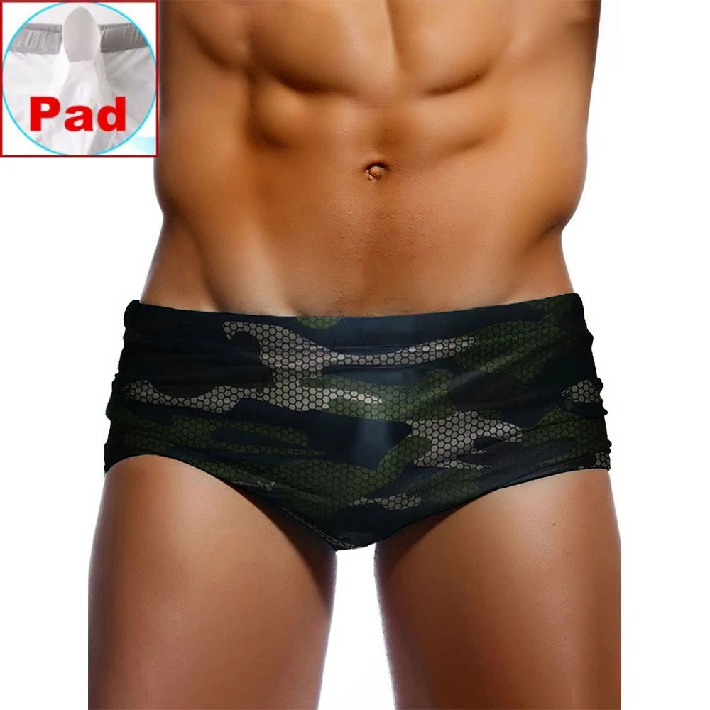 Sexy Swimming Trunks Mens Camouflage Swim Boxer Briefs Swimwear Young Man Swimsuit Beach Surfing Bathing Suit Shorts Zwembroek