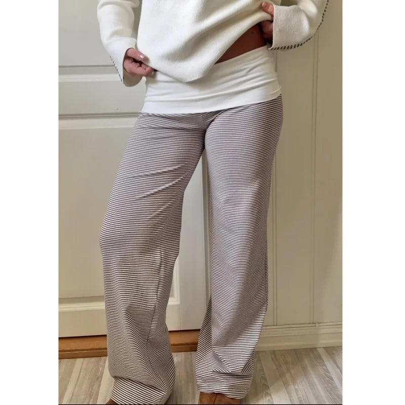 Casual Women Wide Leg Sweatpants Low Rise Flare Lounge Pant Bell Bottoms Y2K Trousers Fold Over Yoga Pants
