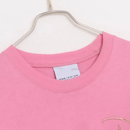 Disney World Letter Mickey Mouse Cartoon Print Embroidery Flares Pearl Pink Sweatshirt Sweet Women Long Sleeve Loose Jumper Tops