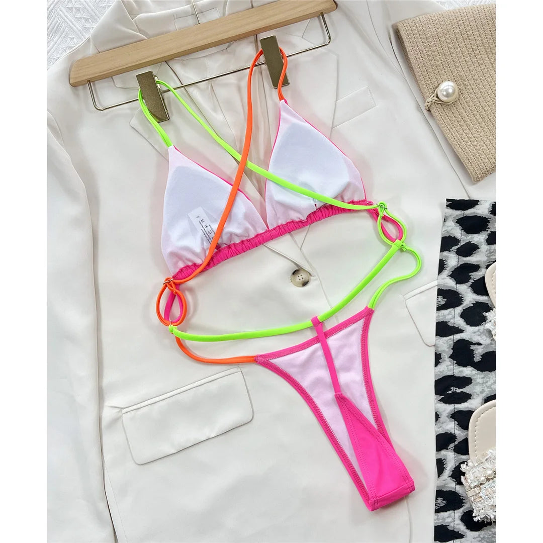 Sexy Backless Cross Back Extreme String Mini Micro Thong Women Swimwear One Piece Swimsuit Female Bather Bathing Suit Swim V4182